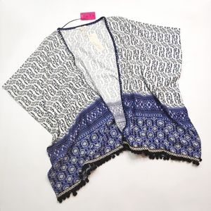 Mystree Blue White Open Kimono Embroidered S/M